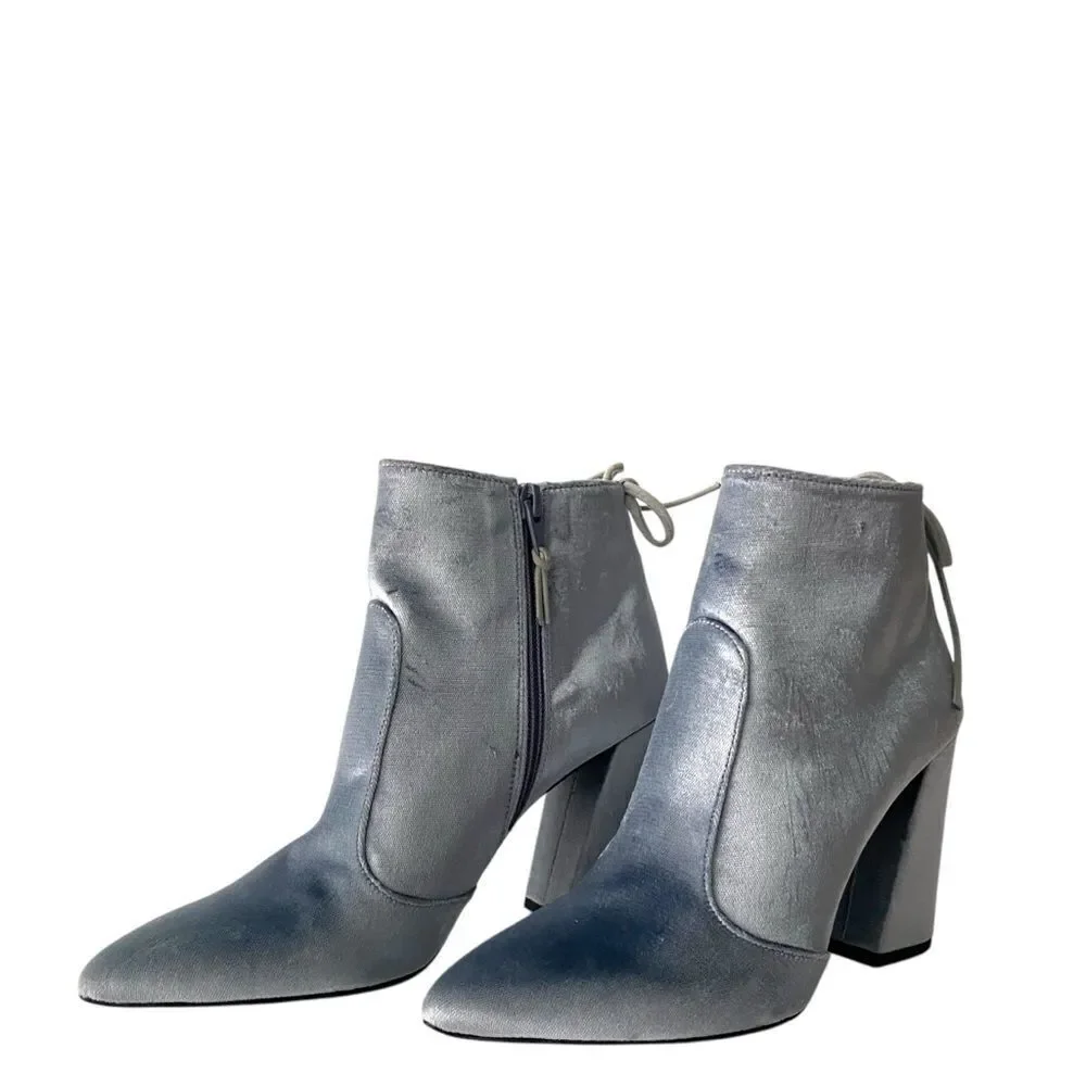 Stuart Weitzman Grandy Silver Bluish Steel Pane Velvet Ankle Boots Size 6.5M